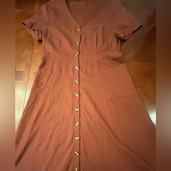 Handmade Linen dress Rust Midi XL - Picture 5 of 7